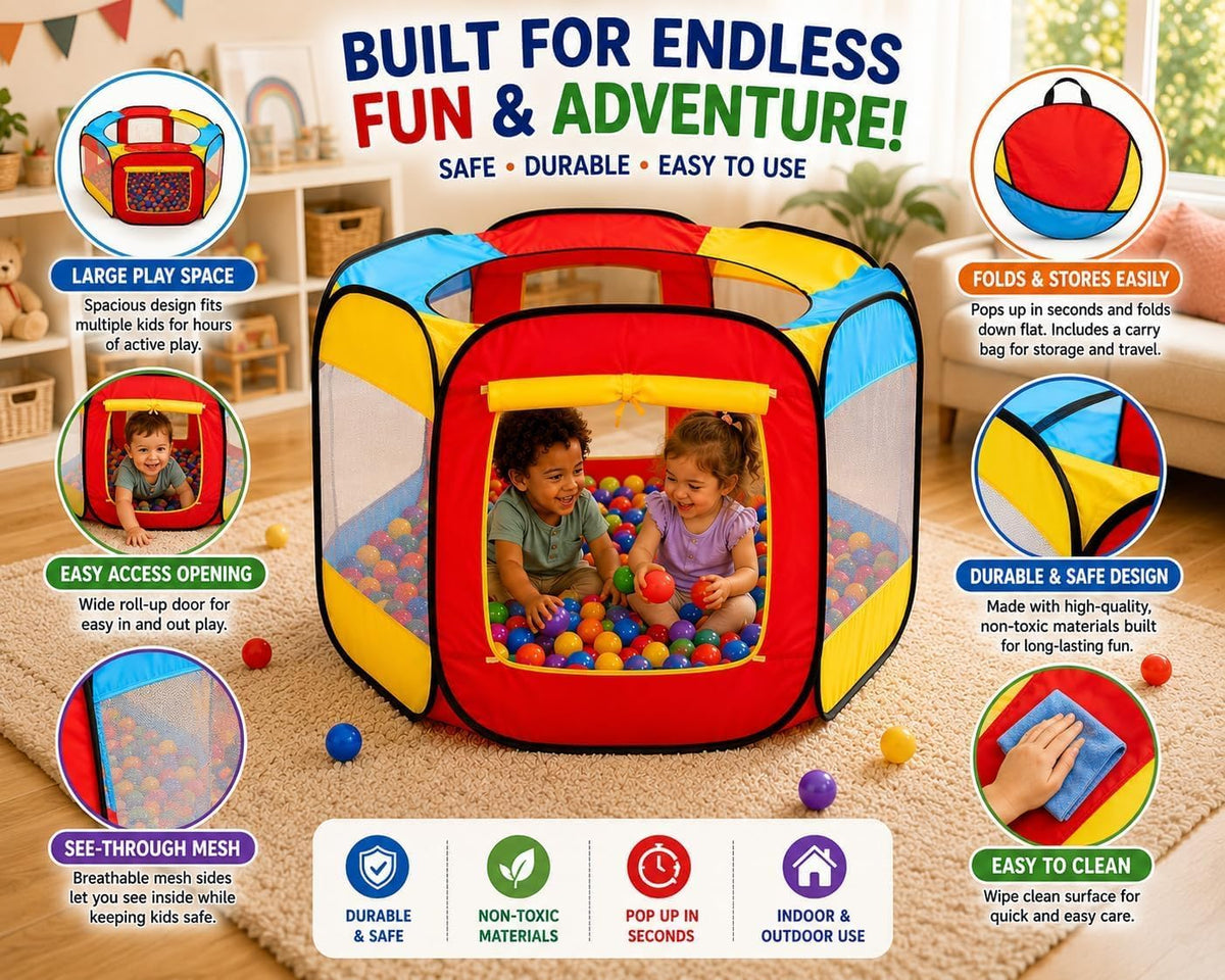 Kiddey kids play tent with 100 colorful balls, mesh windows and pop-up frame - view 7