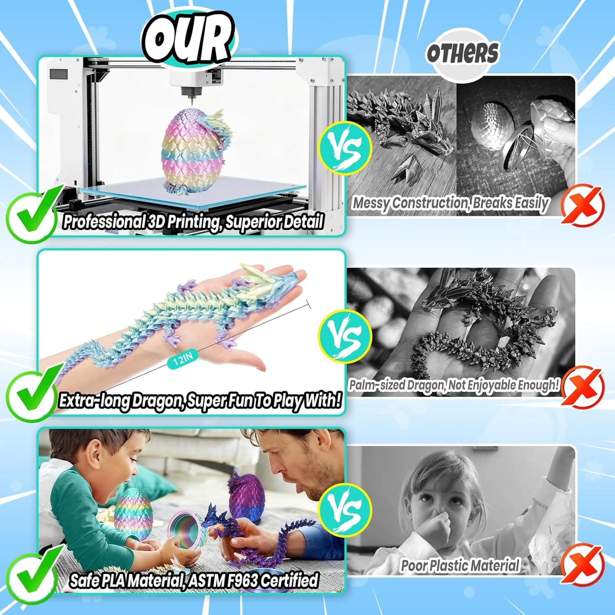 3D Printed Dragon Egg, Mystery Articulated Crystal Dragon Egg Fidget Toys, 3D Print Surprise - Rainbow Color - image 4