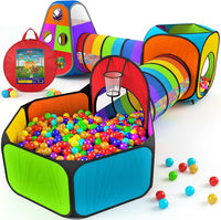 Playz 5pc Pop Up Play Tent and Crawl Through Tunnels for Kids w/Carry - Rainbow Multicolor