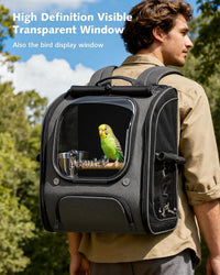 Pecute Bird Backpack Carrier with Standing Perch for Small Parrot - Grey - image 3
