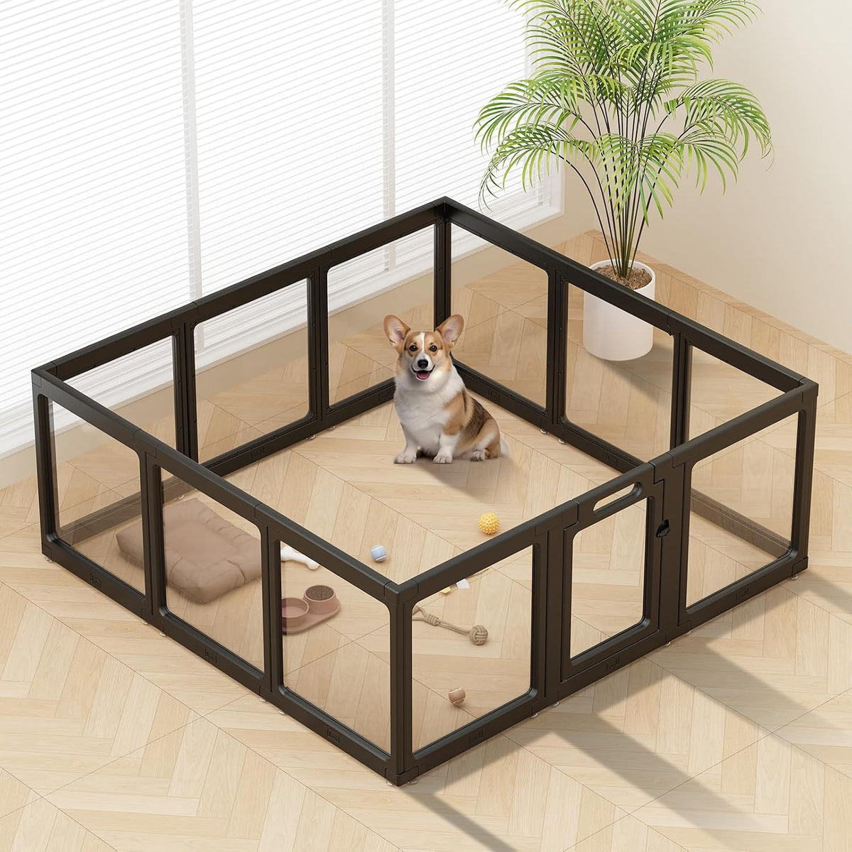 Clear Acrylic Dog Playpen Indoor Pet Pen, 24" H, 10 Panels - Black / 12 / 24"H