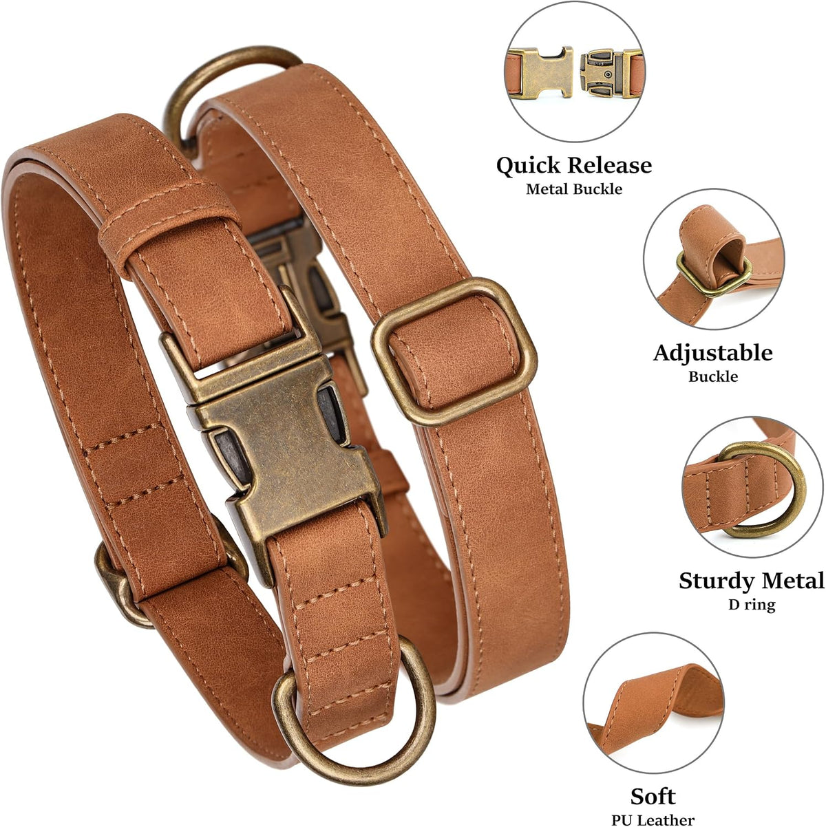 Soft PU leather large dog collar with quick release metal clasp and D ring - view 3