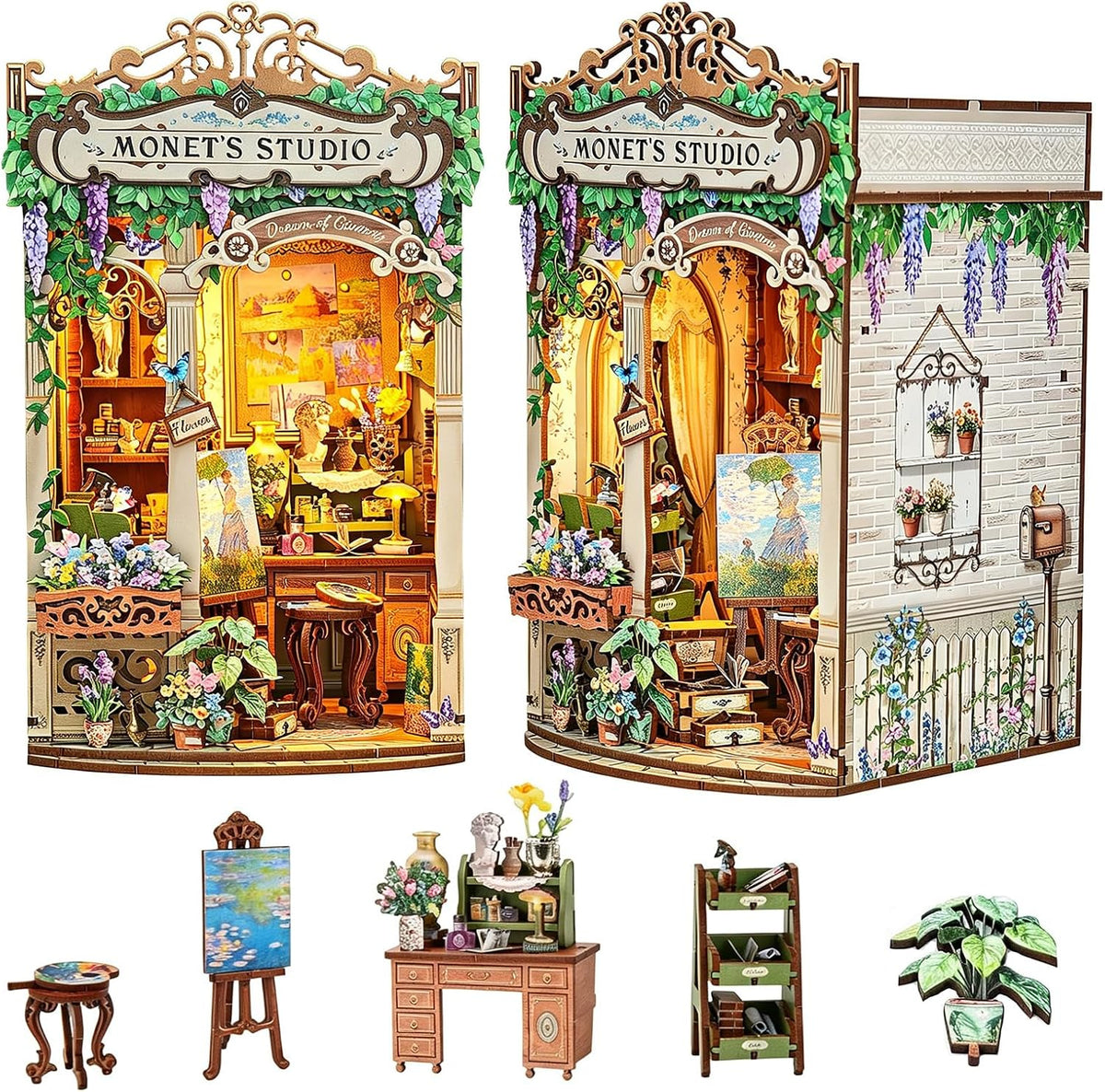 DIY Miniature House Kit, Pet Shop Book Nook Kit with LED Light - Monet's Studio