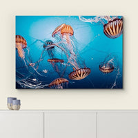 wall26 Canvas Print Wall Art Tiger Stripe Jellyfish Underwater Ocean Sea Nature Animals Photography Realism Rustic Scenic Landscape Wilderness Colorful for Living Room, Bedroom, Office - 16"x24"