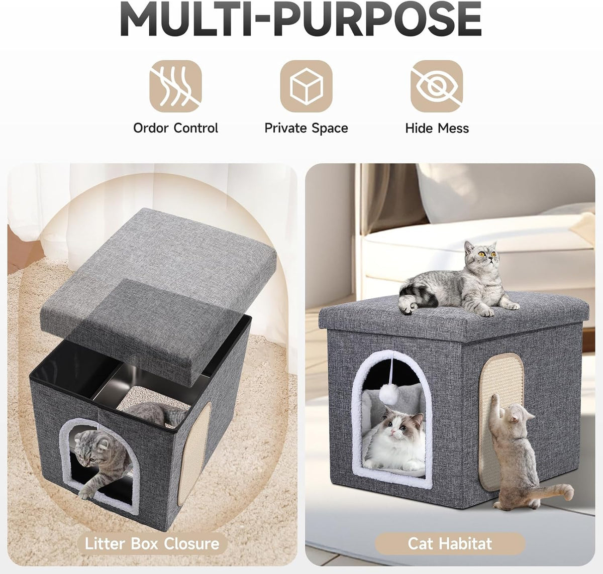 Shikha Hidden Cat Litter Box Enclosure with Scratch Pad & Storage Bag - Grey - image 4