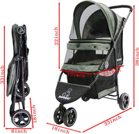 ROODO 3 Wheel Dog Pet Cat Stroller Best Lightweight Foldable Compact - Cationic ash - image 3