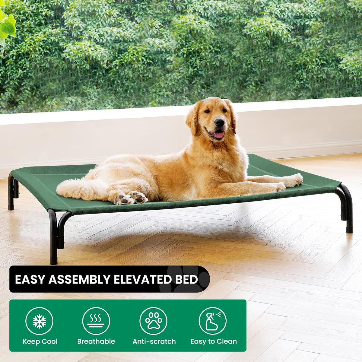 Elevated Dog Bed Raised Outdoor Dog Cot for Large Dogs - M-35.4"L×25.6"W×7.9"Th / Green - image 2