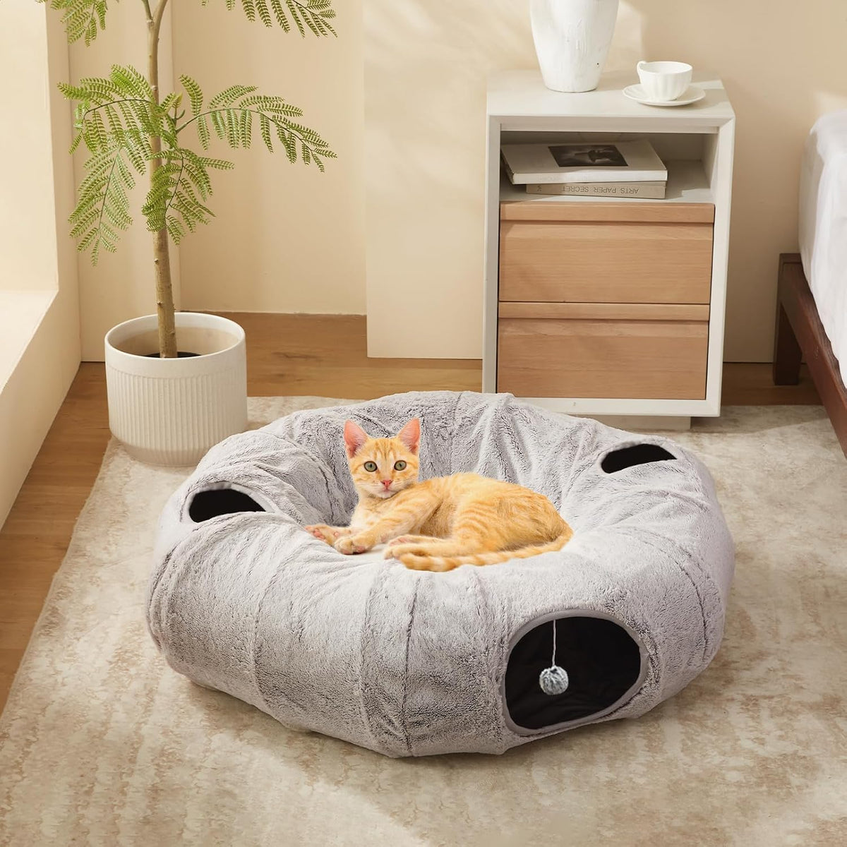Cat Tunnel Bed for Indoor Cats - Grey / XL:37.5X37.5X10" - image 3