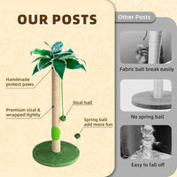 Cat Scratching Post 35'' Tall with Toy Mouse for Indoor Cats - Palm Green-33 Inches - image 2