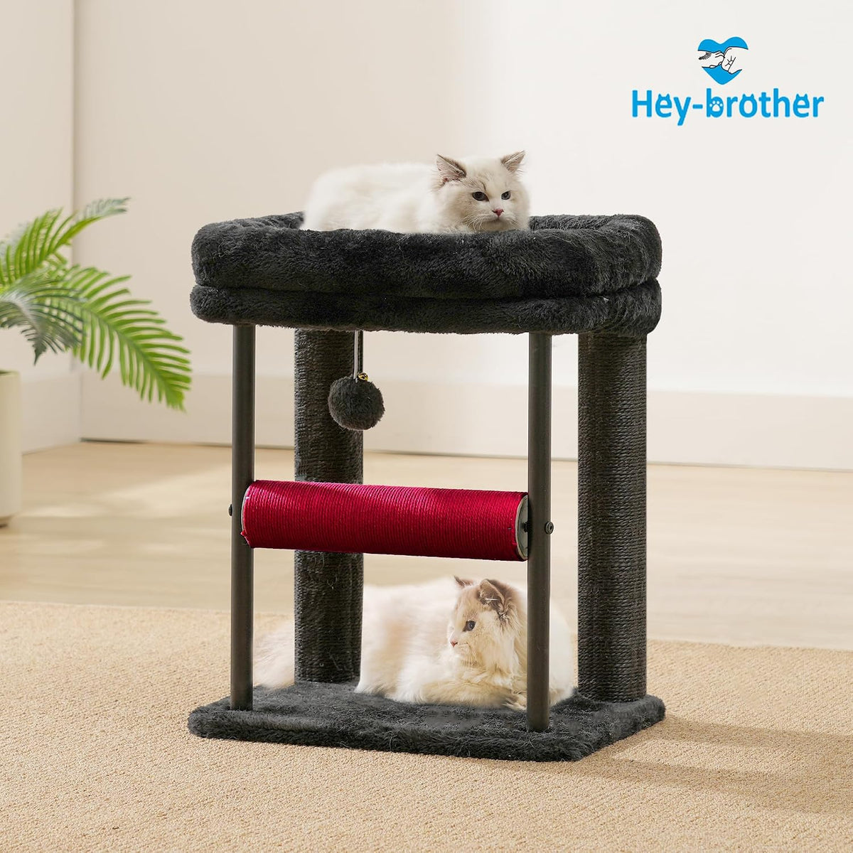 Hey-brother Cat Tree, Sturdy Tower with Sisal-Wrapped Columns - 18.9 inches / Black and Red - image 2