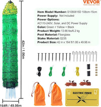 VEVOR Electric Fence Netting, 42"H x 164'L, PE Net Fencing with Posts and Double-Spiked Stakes, Utility Portable Mesh for Goats, Sheep, Lambs, Deer, Hogs, Dogs, for Farms, Backyards and Ranches
