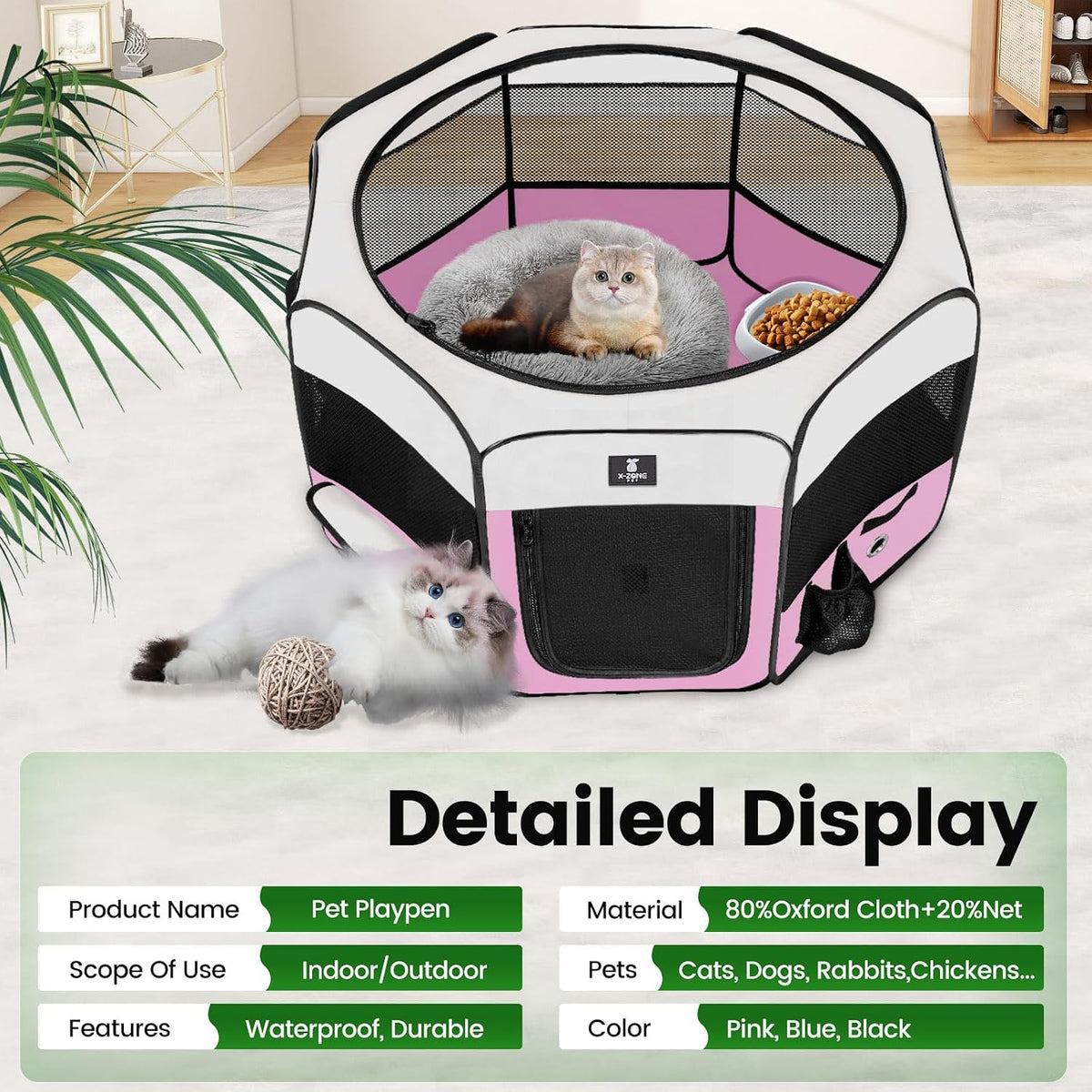 X-ZONE PET Foldable Dog Playpen - XL / A Pink - image 3