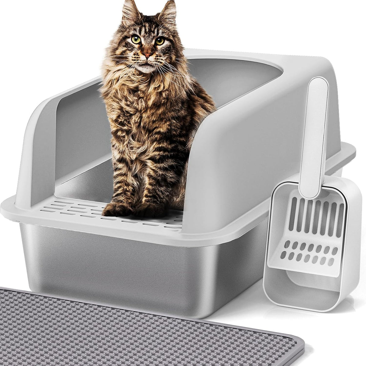 Henkelion Stainless Steel Cat Litter Box with Lid - M