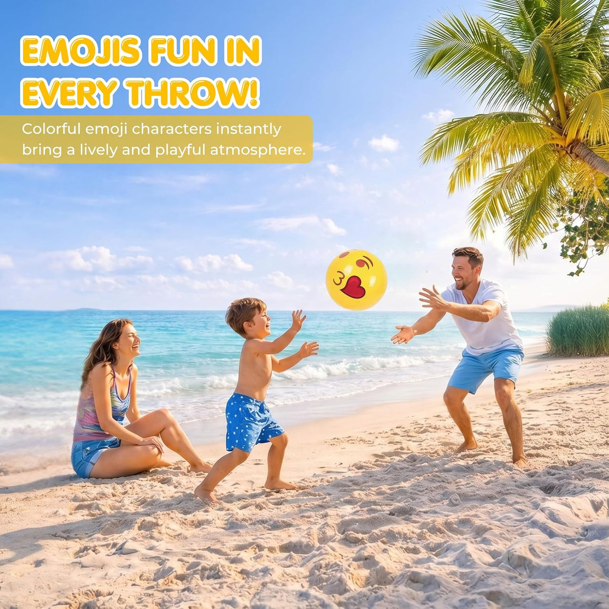 12-Pack 12“ Beach Balls - Bulk Classic Beachball Inflatable Swimming Pool Toys for Games Adults - Emoticon - image 3