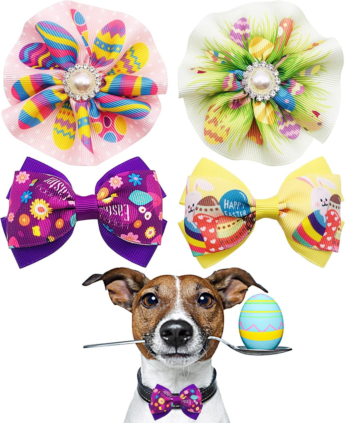 PET SHOW Holiday Dog Bowties Flowers for Small Dogs Slide on Collar – Essentials for Dogs - Easter-4pcs
