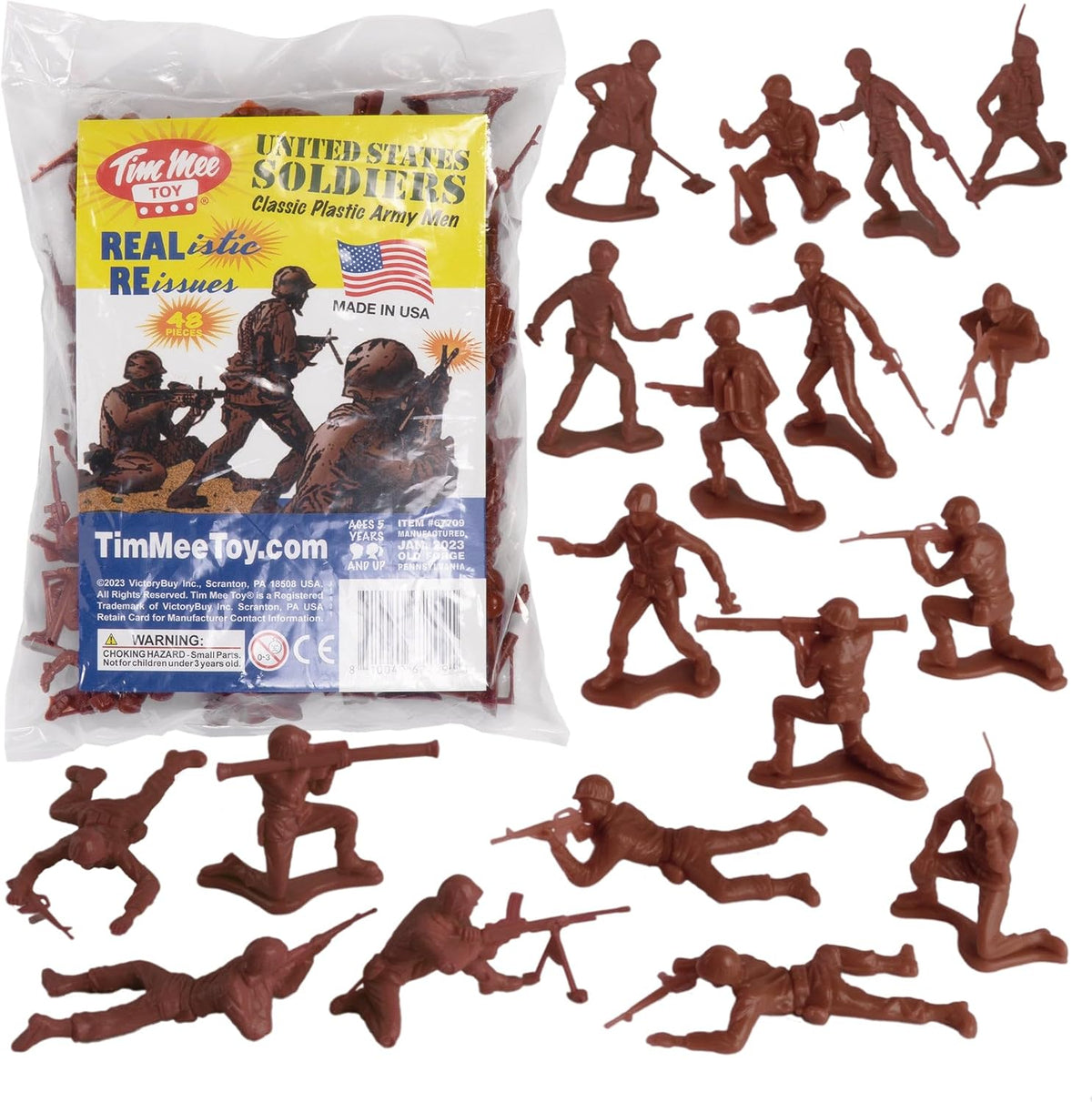 TimMee Plastic Army Men, OD Green 48pc Toy Soldier Figures - Rust Brown