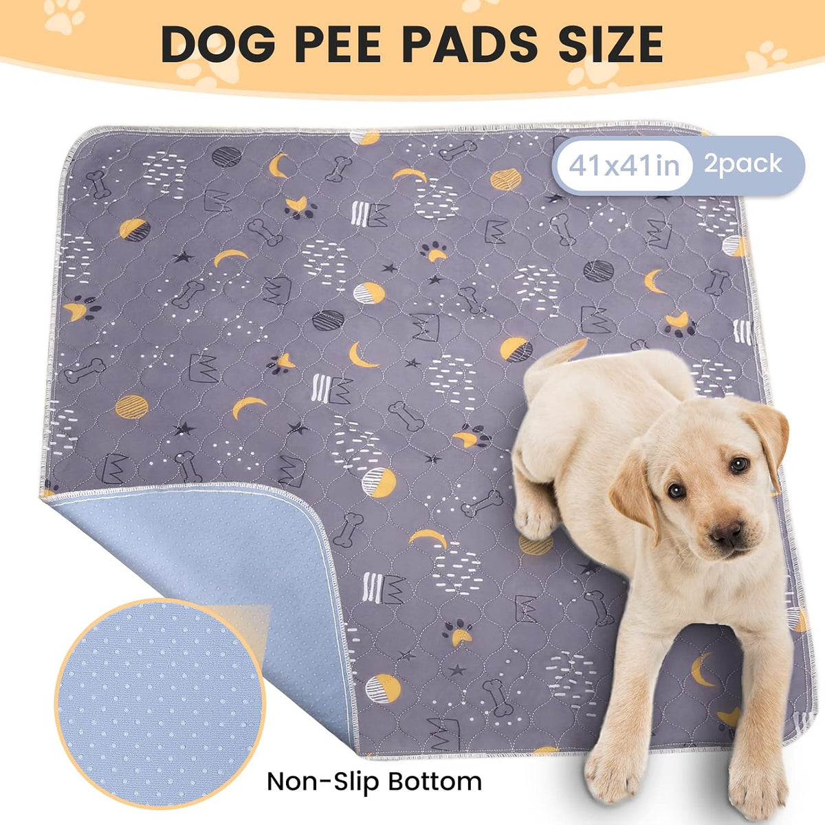 UPSKY Washable Pee Pads for Dogs 2 Pack 34" x 36", Waterproof - A-grey / 41x41 Inch (Pack of 2) - image 2