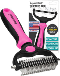 Maxpower Planet Dog Grooming Rake, Deshedding Undercoat Brush - Pink / Large