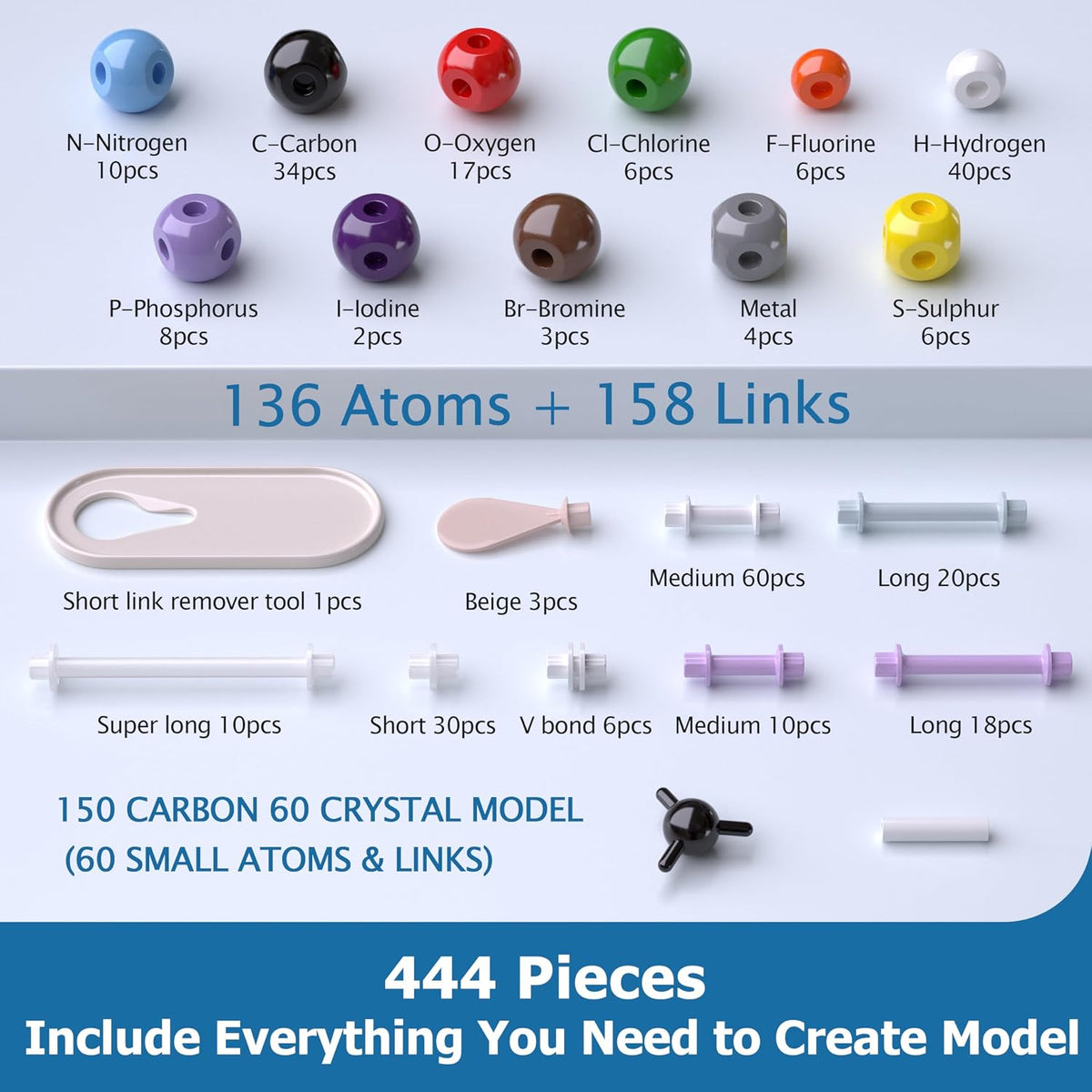 YCHOULEK 444 piece molecular model kit with atoms and bonds for organic chemistry - view 5