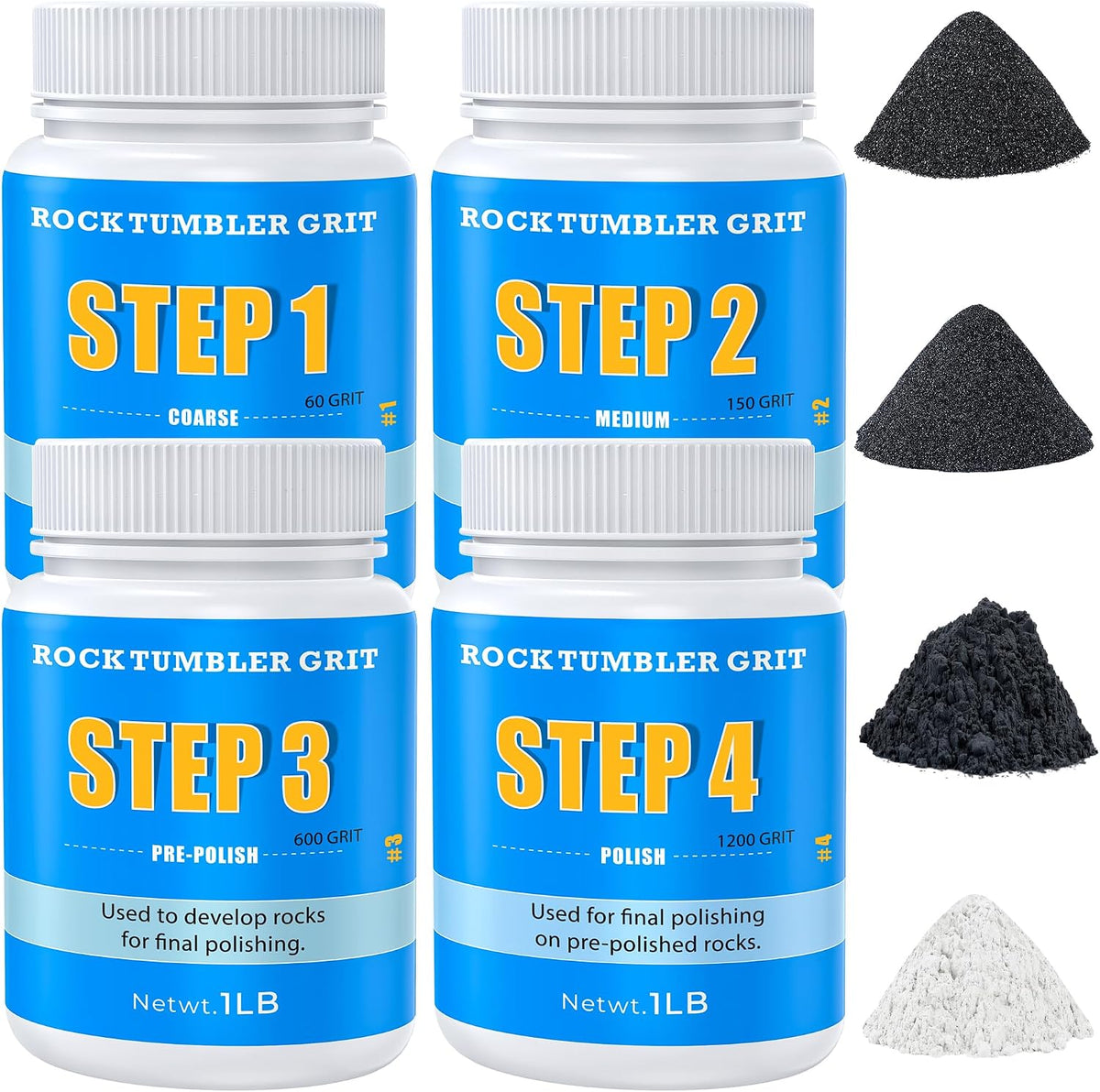 KomeStone 6 lb rock tumbler grit and polish refill kit in 4 bottles - view 5