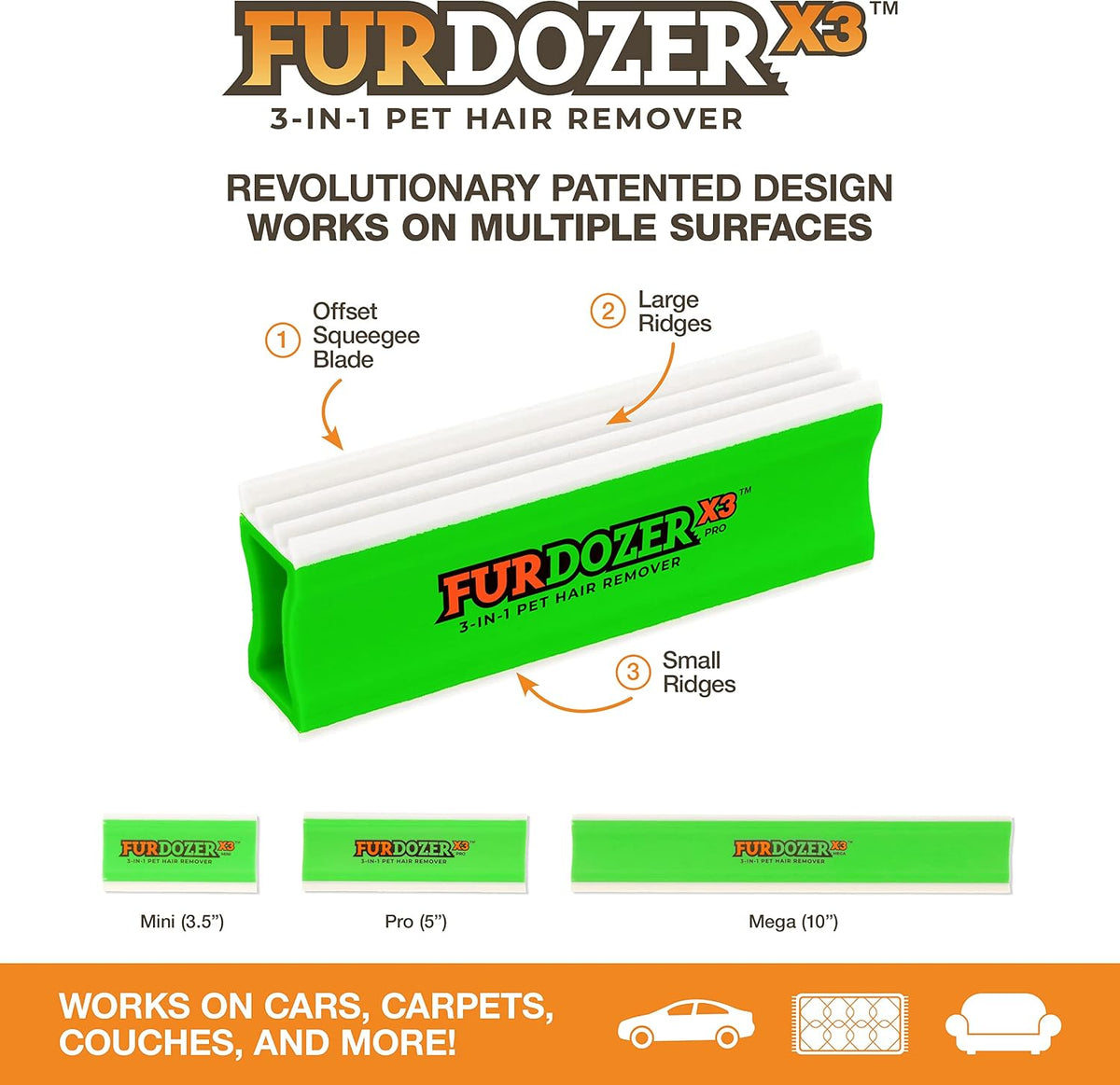 FurDozer Pet Hair Remover & Auto Detailing Tools - Green / (3 Pack) - X6, X3 PRO, X3 MINI - image 3