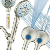 AquaCare High Pressure 10 Spray Mode Filtered Showerhead - Handheld Shower Head Filters Chlorine to Heal Dry Skin, Revive Hair - Dual Power Wash Cleans Tub, Tile, Pets - Hard Water Softener, Nickel
