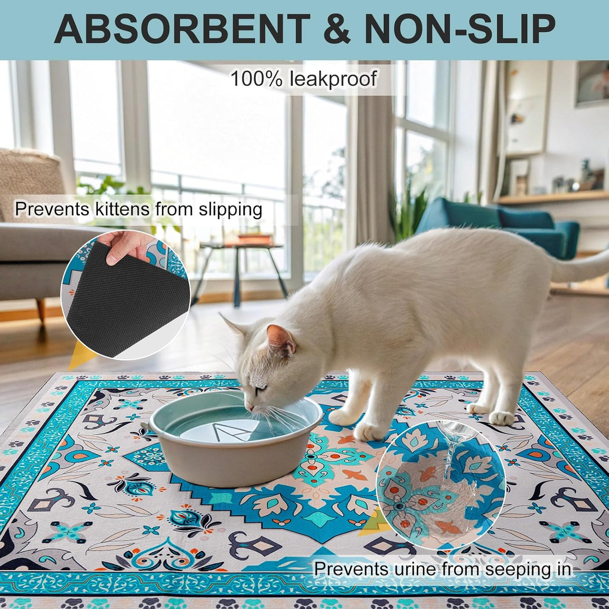 Cat Litter Mat, 20" x 28" Litter Trapping Mat, Waterproof – Daily Care for Cats - Blue / 1 Count (Pack of 1) - image 4
