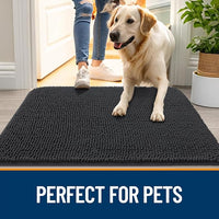 OLANLY Dog Door Mat Set 2-Piece 36x24, Absorbs Moisture and Dirt, Absorbent Non-Slip Washable Doormat, Quick Dry Chenille Mud Mat for Dogs, Entry Indoor Entryway Carpet for Inside Floor, Dark Grey