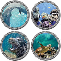 4 PCS Removable 3D Under The Sea Nature Scenery Wall Decals - Animals Wall Sticker Home Wall Art Decor for Bathroom Bedroom Door Kids Baby Nursery Room - Includes Turtles, Dolphins, Sea Lions, Coral