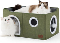 Bedsure Cat House Bed for Indoor Cats with Fluffy Ball and Scratch Pad - Loden Green / Widen