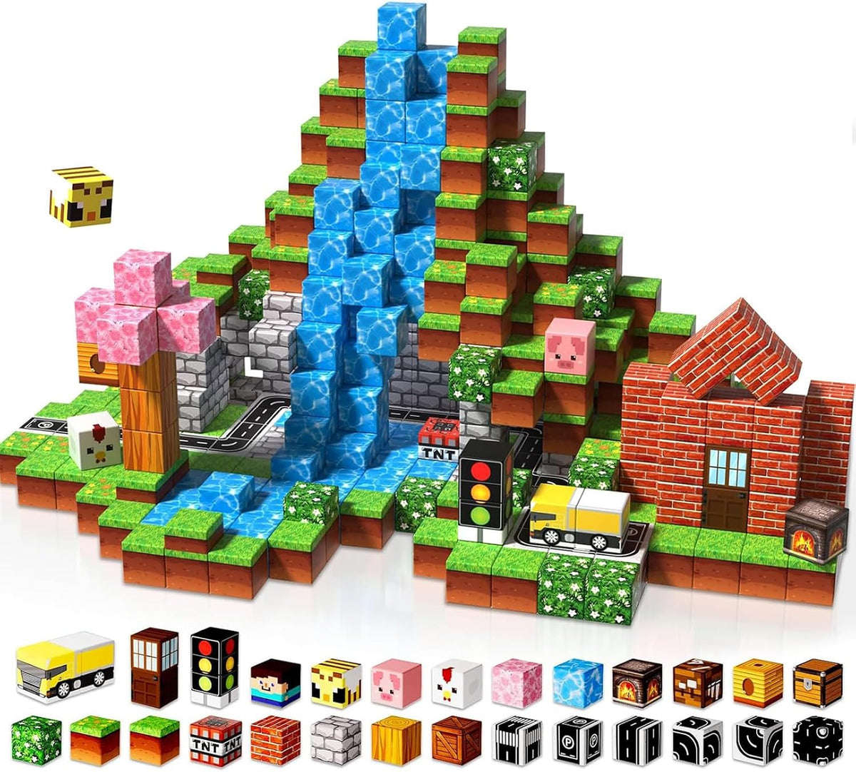 200 pcs Magnetic Blocks, Building Toys Gifts for Kids Age 3+ - Forest - 100 pcs