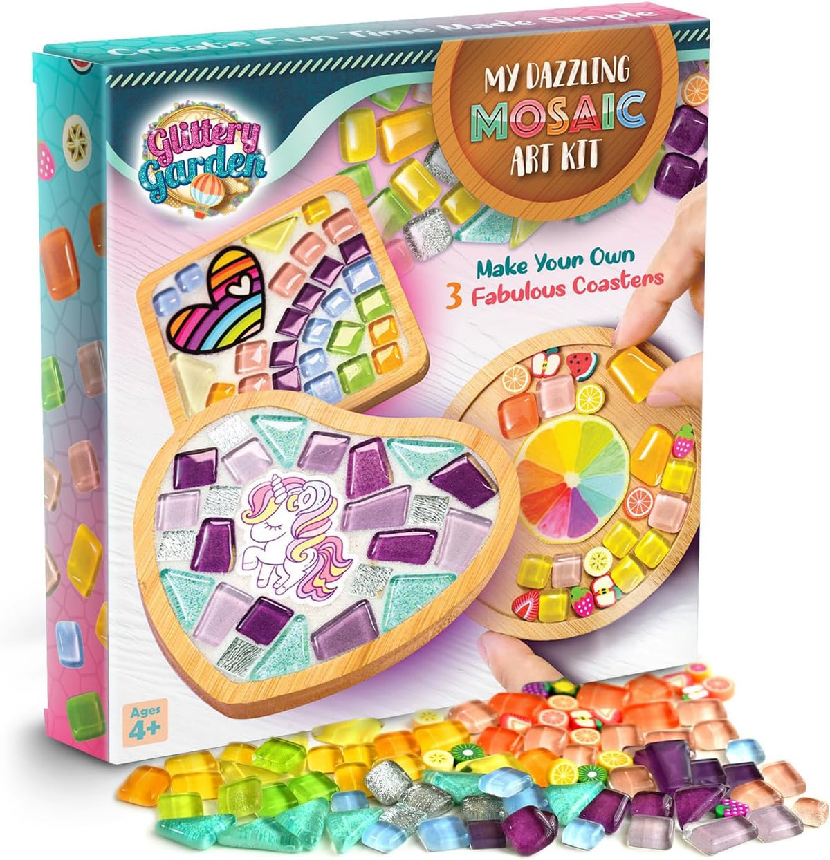 Glittery Garden Mosaic Craft Kit to Decorate Coaster with Glass Tiles – Fun for Kids & Family - Mosaic Craft Kit