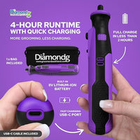 Diamondg Cordless Dog Nail Grinder with Quiet Sound & LED Tip for Large & Small Dogs, 4hrs. Runtime, 2 Bits Included, Purple