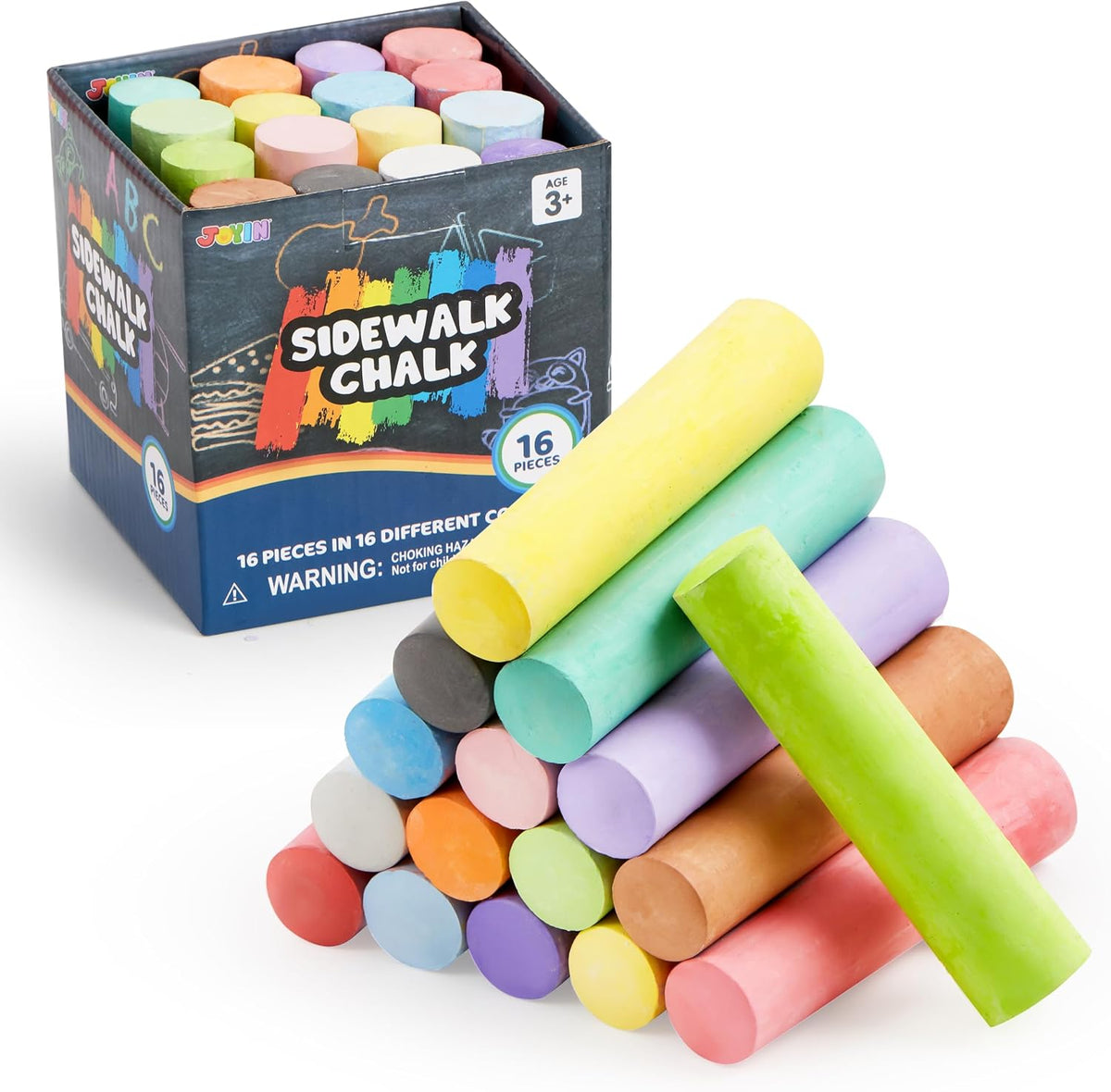 JOYIN 160 PCS Sidewalk Chalks Set-16 Colors Non-Toxic Washable Jumbo - 16