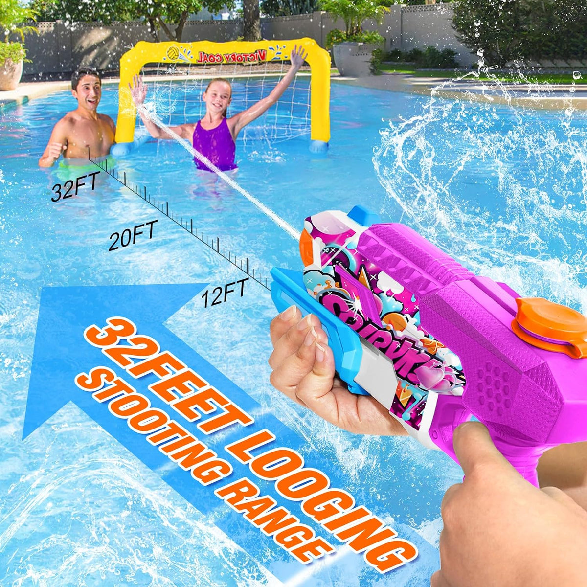 Super Water Gun for Kids Adults: 2 Pack - Light Blue, Green, Purple, Cyan - image 3
