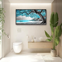 Extra Large Framed Abstract Tree Wall Art,Black and White Tree of Life Wall Decor,Blue Teal Sea Pictures for Living Room,Canvas Print Painting Modern Artwork Bedroom Office Bathroom 60L x 30W