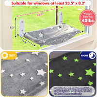 Glow in the Dark Cat Window Perch, Foldable Cordless Pet Hammock - 2PC Stars - M - image 4
