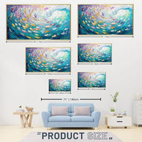 Fish Canvas Wall Art, Abstract School of Fish Canvas Wall Art, School of Fish Painting Canvas, School of Fish Wall Art, Fish Wall Decor, Fish Pictures Wall Decor, Bedroom Canvas Wall Decor (Gold Framed, 59"x33" | 150x84cm)