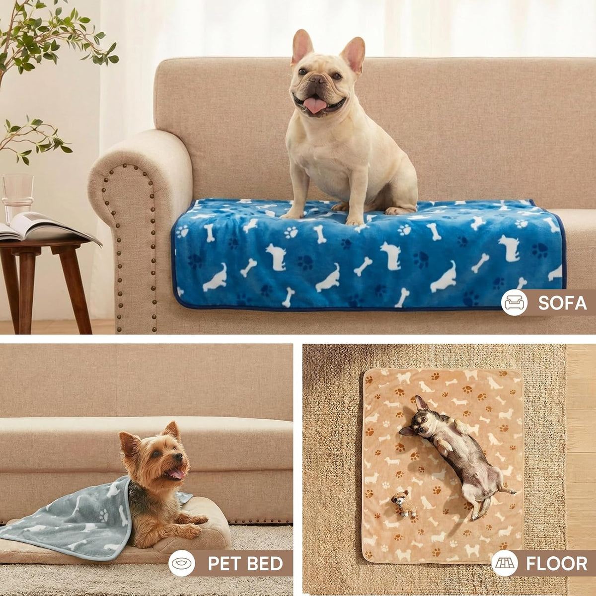 Luciphia Dog Blanket 3 Pack - 41x31 inch (Pack of 3) / Blue/Khaki/Gray - image 3