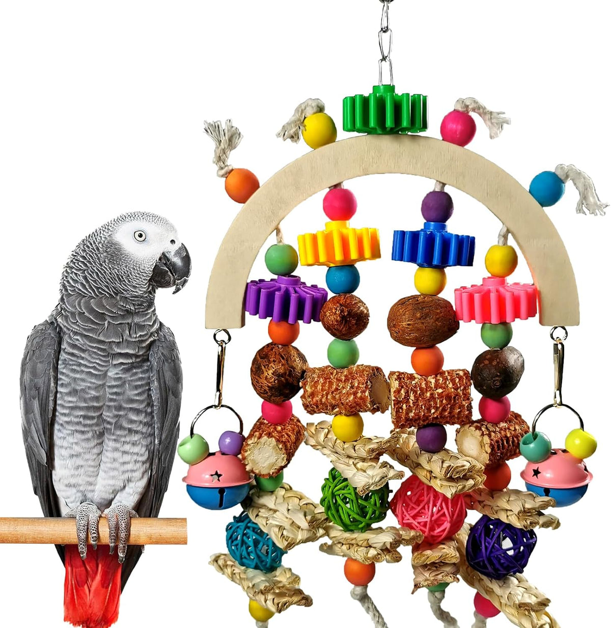 Wooden Parrot Chew Toy, Hanging Foraging Toy for African Grey & Macaw Birds – Essentials for Birds