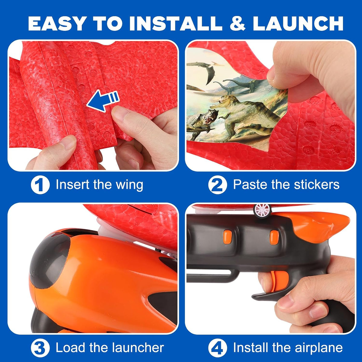 3 Pack Foam Airplane Launcher Toy 12.6" with 3 DIY Stickers - Green,orange,red - image 4