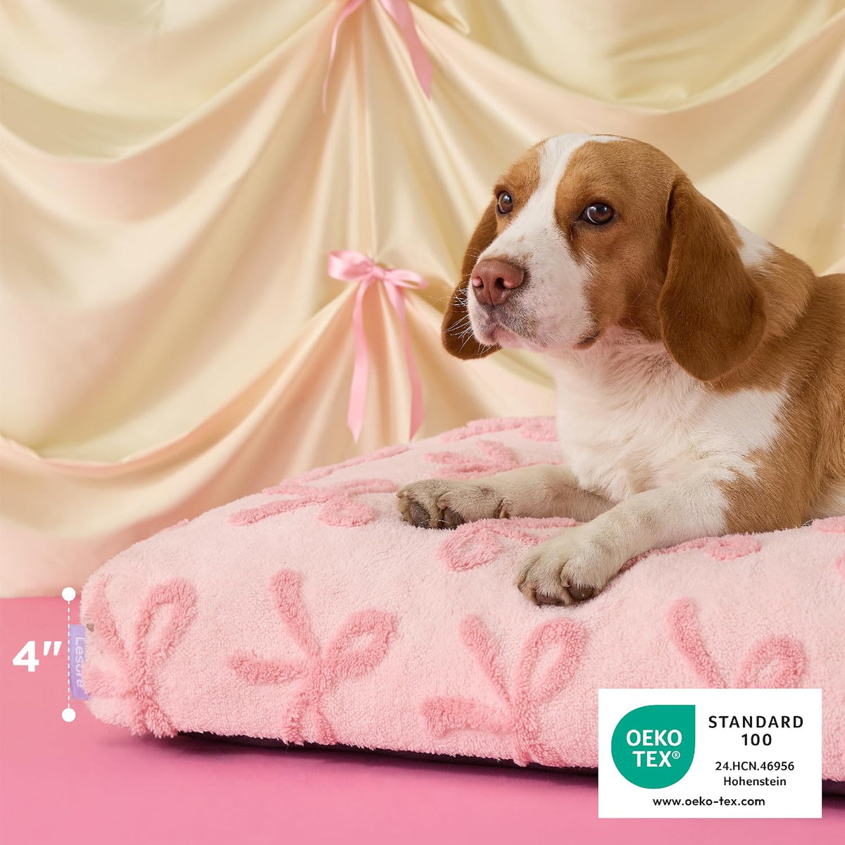 LE SURE Cute Aesthetic Dog Bed for Crate - 35.0"L x 22.0"W x 4.0"Th / Bow Pink - image 2