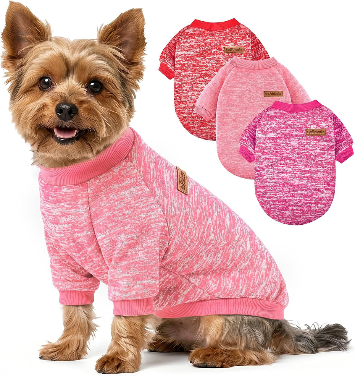 3 Pack Dog Sweaters for Small Dogs Girl Boy Winter Fleece Clothes - Rose+Red+Pink / XXS (Back: 7.8", Chest: 11.8", 2.2-3.5 lbs)