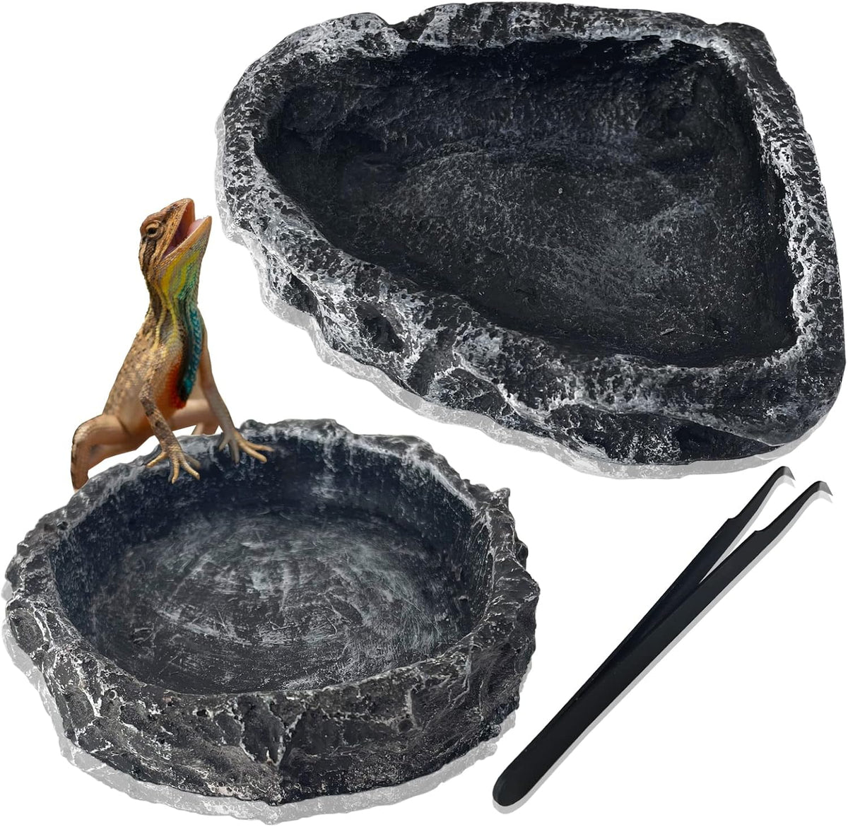 2Pcs Reptile Water Bowl, Feeding Dish for Leopard Gecko Lizard – Essentials for Reptiles And Amphibians - 2Pcs Square+Round