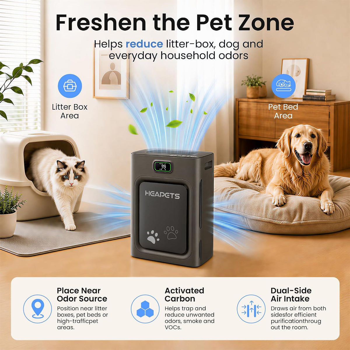 Pet Air Purifier for Home Large Room 2500 Sq Ft - Black - image 4