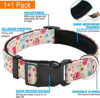 Ladoogo Reflective Dog Collar Padded with Soft Neoprene - Beige/Pink Floral / Medium - image 3