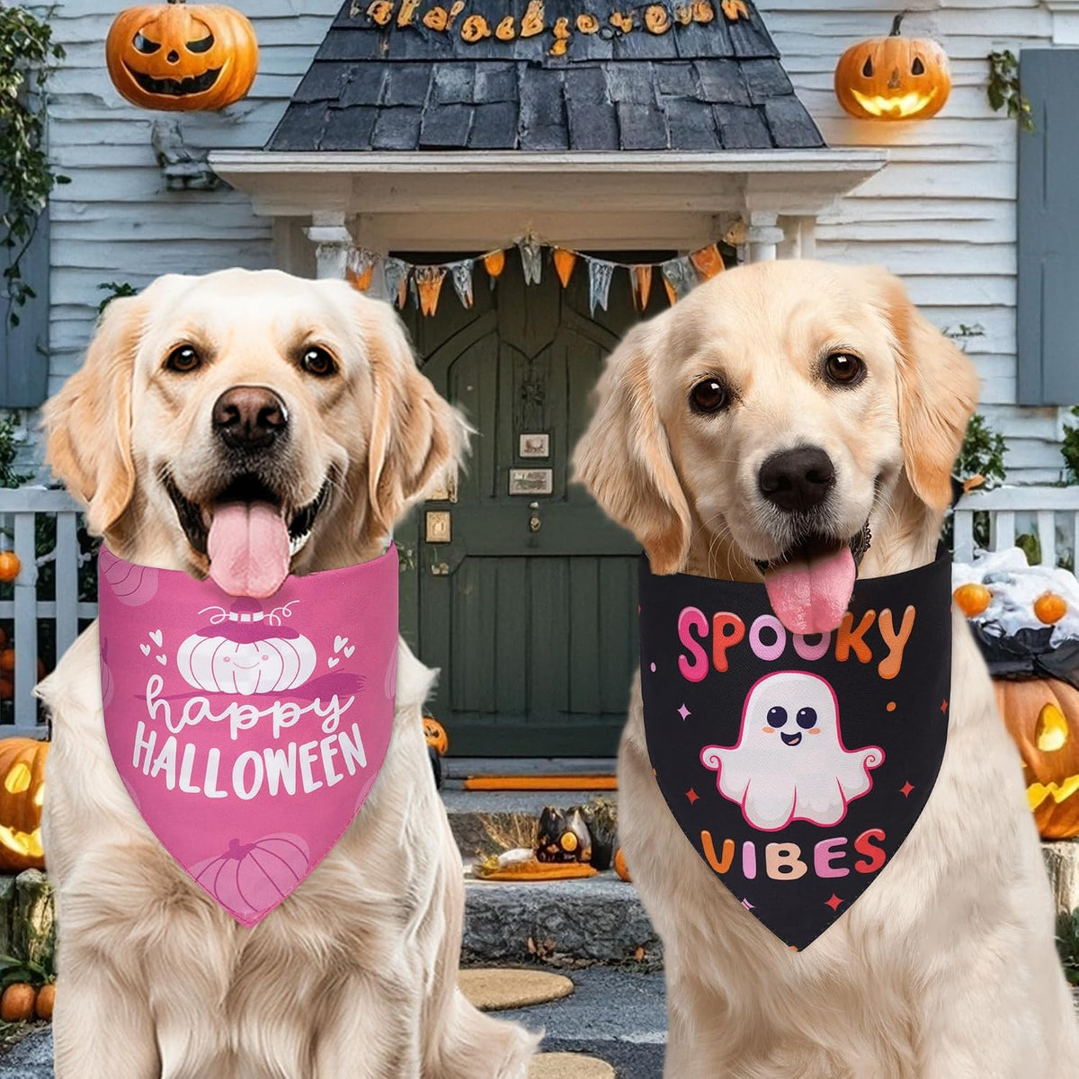 Halloween Dog Bandanas Pink Black XLarge 2PCS - Hween-26-pink black / X-Large - image 2