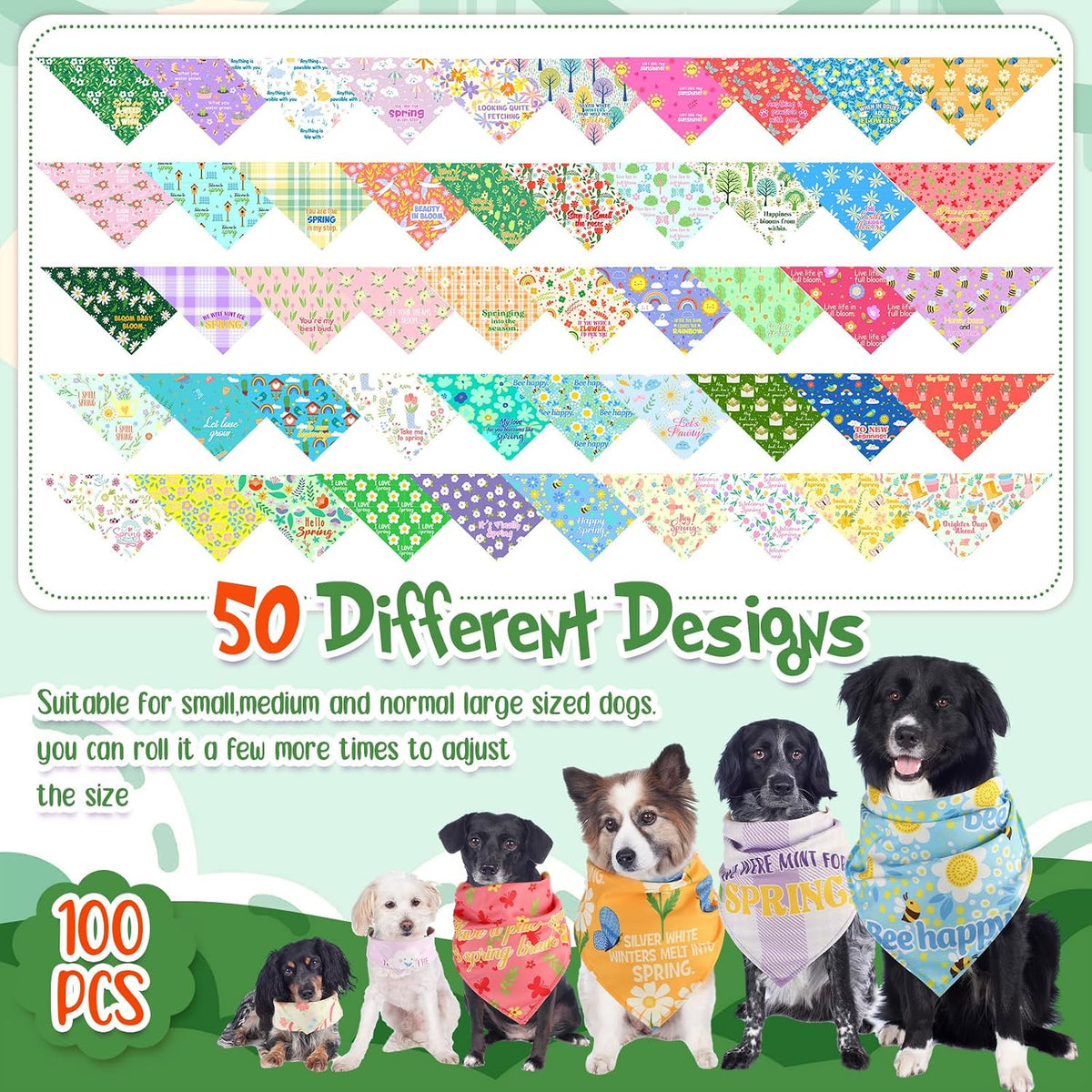 Sweetude 100 Pcs Dog Bandanas Bulk Triangle Bibs Adjustable - Spring - image 4