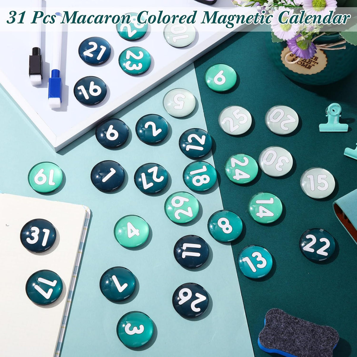 Tellegloww 1-31 magnetic calendar numbers in dark rainbow glass - view 31