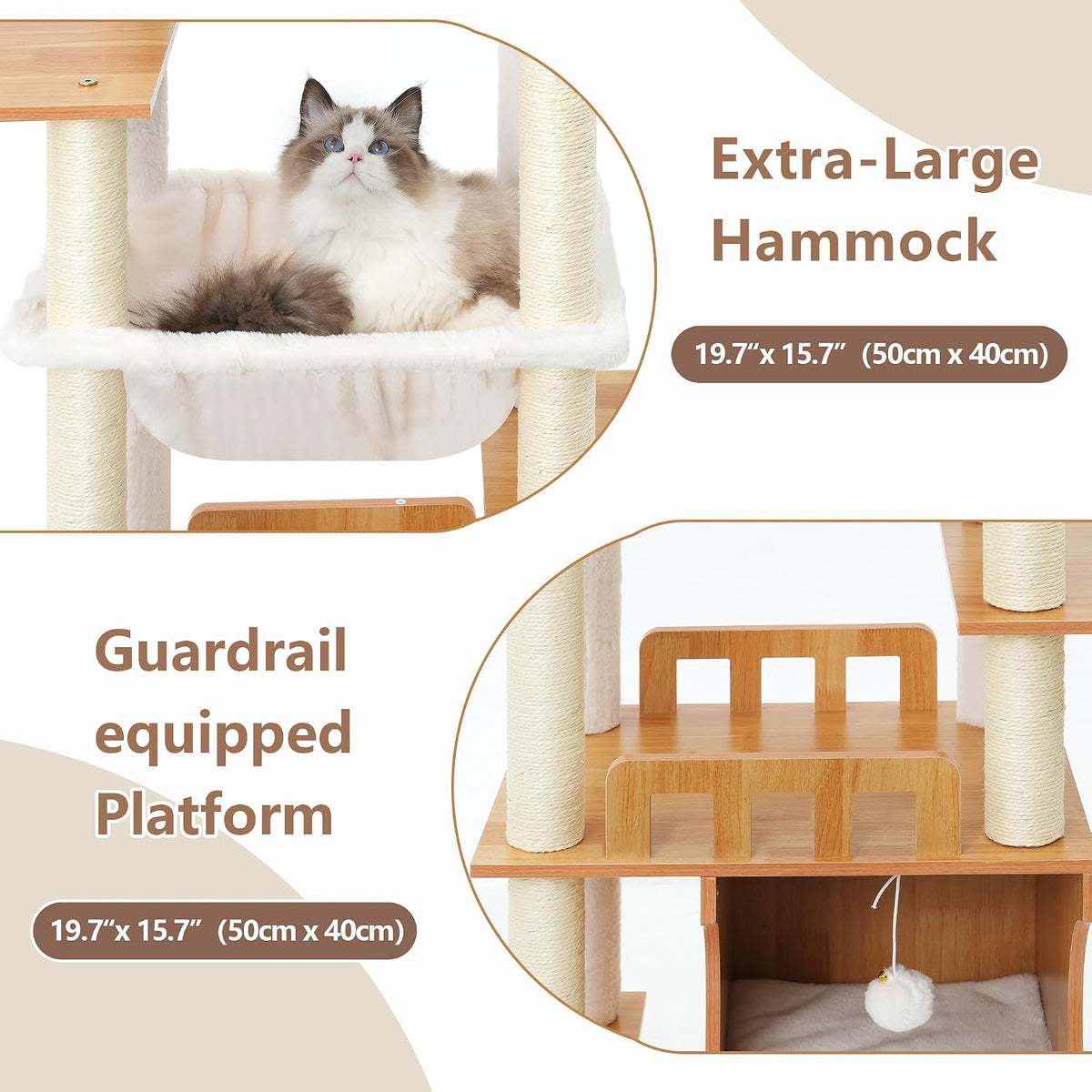 Modern Cat Tree, 76'' Tall Cat Tower, 3 Big Platform GCT103WB - Walnut / 70.9 inches - image 3